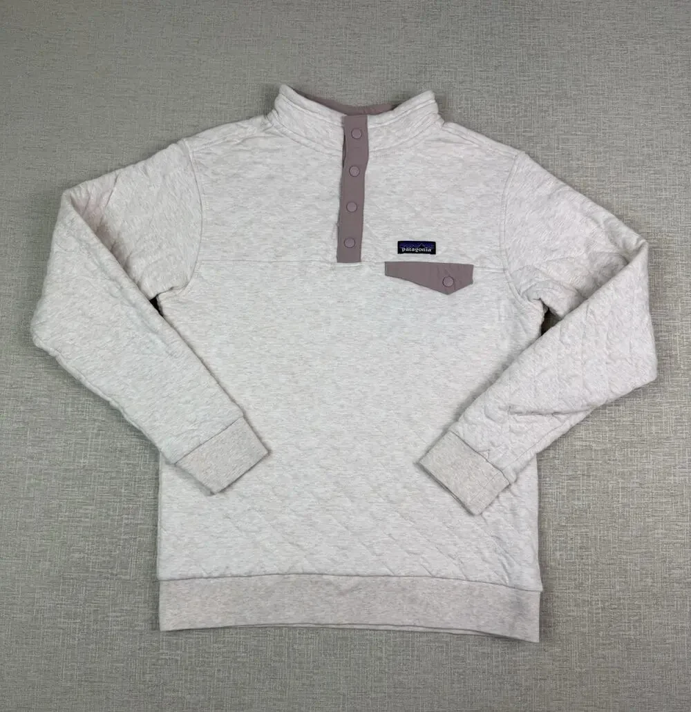 Patagonia Youth XXL 16-18 Organic Cotton Snap T Pullover Sweatshirt Cream Pink